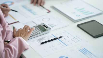 Wall Mural - Businesspeople Analysis Business Accounting working with Individual income tax return Accounting concept.