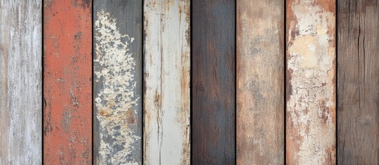 Poster - Weathered Vertical Wooden Panels in Varied Earth Tones Ideal for Rustic or Vintage Backgrounds and Textures