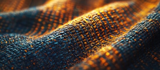 Poster - Detailed close-up of textured fabric showcasing intricate weave patterns and vibrant color contrasts for textile design and background use.