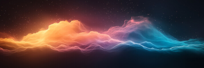 Wall Mural - A dreamy expanse of flowing blue and orange currents resembling a galactic rift, dotted with faint