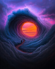 Poster - A vibrant abstract landscape of deep blue and fiery orange swirls, enhanced by subtle glowing