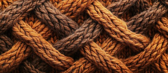 Poster - Textured close-up of woven wool fibers in warm earthy tones showcasing intricate patterns and craftsmanship