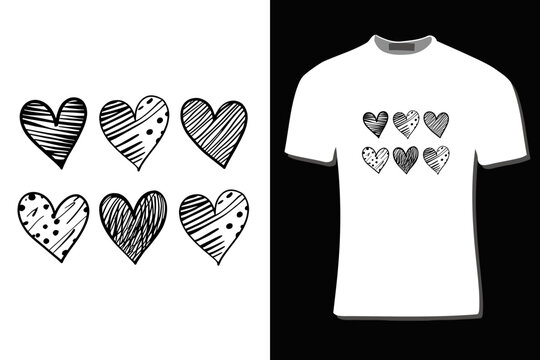 Valentine's Day T-Shirt Design Illustration With Heart Shape For Print, Poster, Card, Mug, Bag, And Invitation.