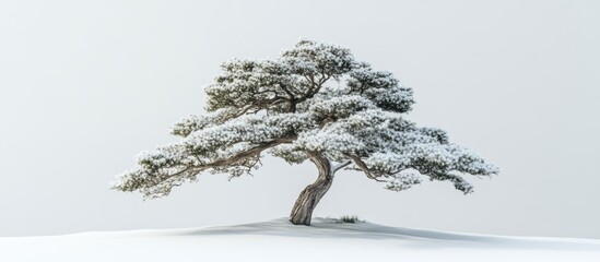 Poster - Snow covered Cypress Tree in a serene winter landscape with ample blank space for text or graphics