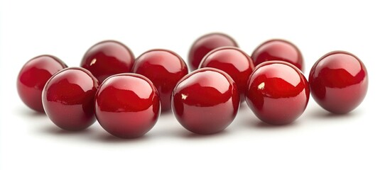 Aufkleber - Fresh and shiny red cherries grouped together on a clean white background showcasing their vibrant color and smooth texture