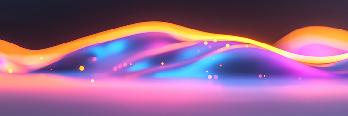 Poster - A cinematic abstract rendering of rolling cosmic waves in bold blue and intense orange, adorned