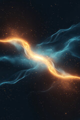 Poster - An immersive depiction of liquid-like blue and orange streams converging, sprinkled with tiny