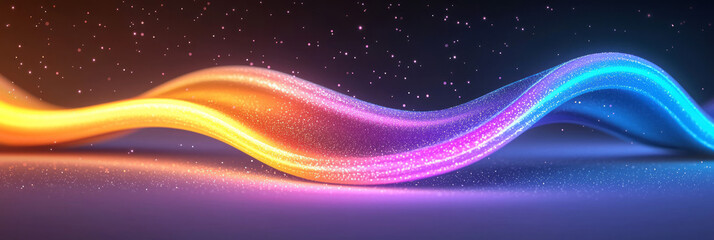 Poster - A high-impact abstract shot of flowing neon light trails in pink, blue, and orange, sprinkled with