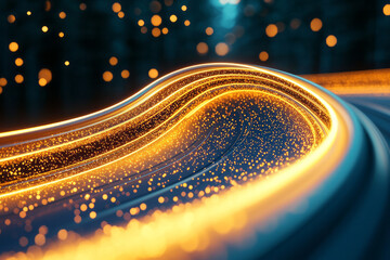 Poster - A powerful display of bright digital trails crossing paths at high velocity, with sparkling specks