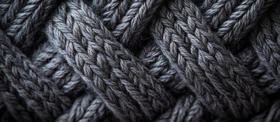 Poster - Gray Knitted Background Macro Detail Soft Texture of Braided Knitting Pattern Full Frame Suitable for Textiles and Design Projects