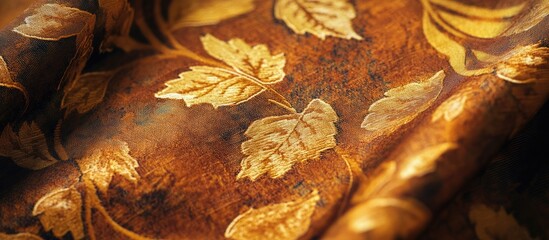 Aufkleber - Elegant brown and yellow fabric texture featuring autumn leaves for an abstract background perfect for seasonal design projects