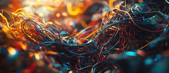 Aufkleber - Colorful Tangle of Electric Wires and Cables in Abstract Background Design for Technology and Modern Art Concepts