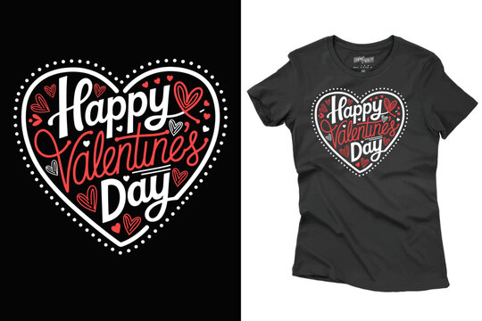 Valentine's Day T-Shirt Design Illustration With Heart Shape For Print, Poster, Card, Mug, Bag, And Invitation.
