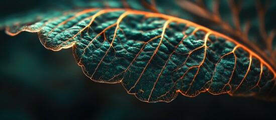 Poster - Close Up of a Lush Green Leaf Showcasing Intricate Vein Patterns in Natural Light