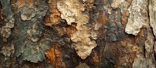Poster - Detailed close-up view of textured tree bark with natural earthy tones and patterns showcasing the beauty of nature's surface.