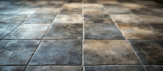 Poster - Ceramic tile floor texture close-up showcasing natural patterns and colors for interior design and renovation inspiration.
