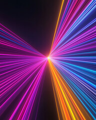 Poster - A highly charged abstract explosion of neon light trails uniting at one luminous point, with smooth