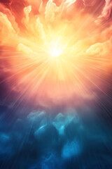 Poster - A bold representation of radiant beams funneling towards a bright center, incorporating fluid,