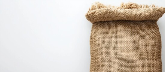 Poster - Burlap bag packaging template on a clean white background ideal for branding or product display with space for customization.