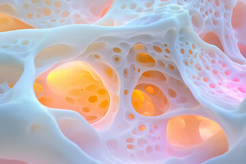 Poster - a detailed shot of an intricate organic structure featuring smooth, porous surfaces, with soft
