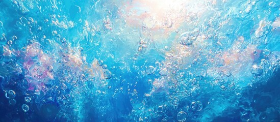 Aufkleber - Underwater scene featuring vibrant blue water with bubbles rising towards the surface creating a tranquil and serene atmosphere.