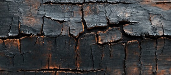 Poster - Burnt wooden board texture with scratches and cracks ideal for rustic BBQ backgrounds or vintage design projects featuring charred wood.
