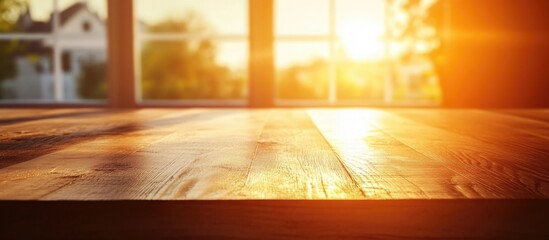Poster - Warm Sunlit Kitchen Interior with Spacious Counter and Natural Light for Text Placement