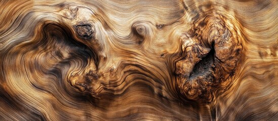 Poster - Textured brown oak wood veneer with abstract swirls and natural patterns highlighting the beauty of wood grain and organic design elements.