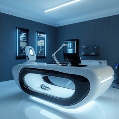 Poster - Futuristic Robotic Workstation Under LED Lights