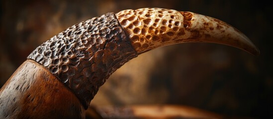 Poster - Close-up of textured buffalo horn showcasing intricate details and natural patterns on a blurred background