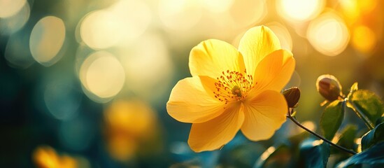 Poster - Vibrant Yellow Flower Blooming in Natural Light with Soft Focus Background