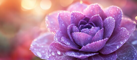 Poster - Ornamental purple cabbage flower with raindrops showcasing vibrant colors and intricate details in natural light.