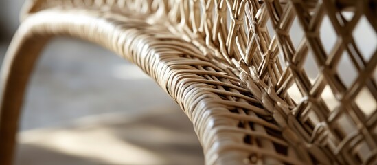 Poster - Close up of unfinished raw rattan furniture showcasing natural color, texture, and intricate details of the curved seating before finishing.