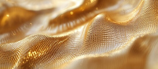 Poster - Luxurious golden fabric texture with soft waves and selective focus creating an elegant abstract background for design projects.