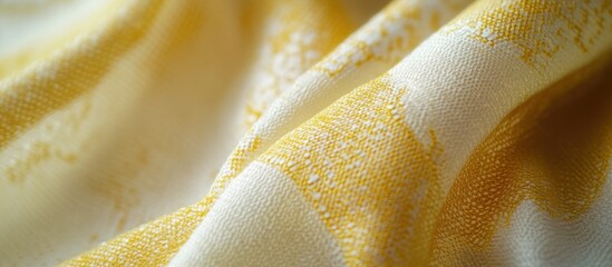 Poster - Close up texture of soft fabric featuring a decorative yellow and white pattern ideal for design and textile applications