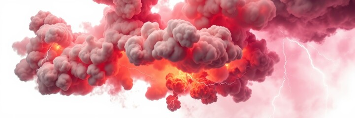 Wall Mural - A bright pink smoke cloud fills the sky with lightning flashing within