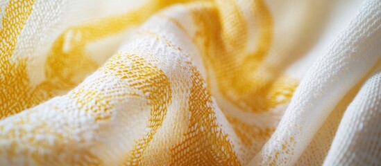 Poster - Textured fabric close-up featuring a vibrant yellow and white pattern creating a warm and inviting background for design projects.