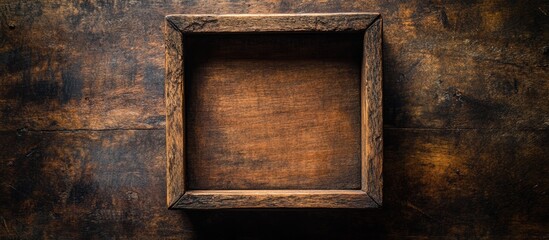 Poster - Wooden square box with rustic brown wood texture background ideal for packaging, display, or decor purposes in various creative projects.