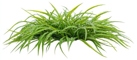 Poster - Lush green grass cluster isolated on a white background representing fresh foliage ideal for natural or organic themes
