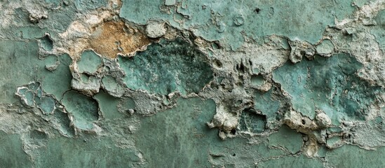 Poster - Textured Green Concrete Surface with Weathered and Peeling Paint for Background Use