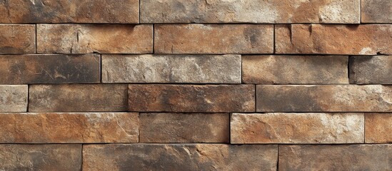 Poster - Textured closeup of a rustic wall featuring various shades of brown and gray stone tiles arranged in a modern design pattern.