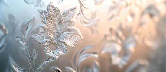 Poster - Frosted glass close-up featuring an intricate floral pattern creating a sophisticated and elegant backdrop for design and decor themes.