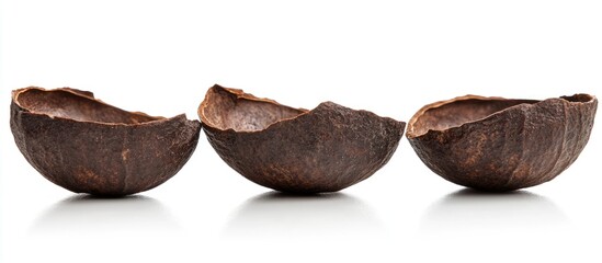 Aufkleber - Brazil nuts in nutshells arranged on a white background showcasing their natural texture and form for culinary or nutritional themes