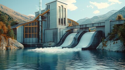 Poster - Organic shaped hydroelectric power station.