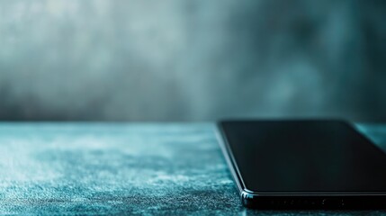 Poster - Close up of a smartphone screen on a textured surface with empty space for text and a striking wallpaper design captivating the viewer.