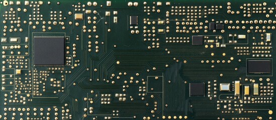 Fototapete - Circuit Board with Exposed Processor Technology Displaying Intricate Components and Blank Area for Custom Text or Branding