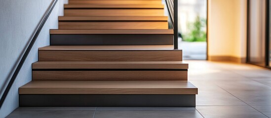 Poster - Close up of modern staircase featuring ramp for strollers in a contemporary residential building interior design