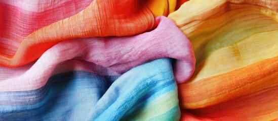 Poster - Close up of vibrant striped fabric showcasing intricate wrinkled texture with a blank space for text or graphic design elements.