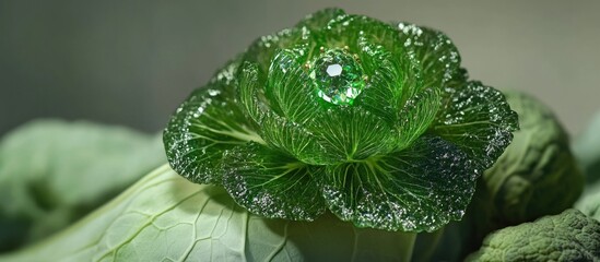 Poster - Detailed close-up of Brassica pekinensis highlighting its vibrant green leaves and texture against a soft background