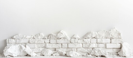 Poster - white brick wall with rough texture on a white background providing ample empty space for text or de